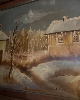 Quadro olio su tela paesaggio invernale