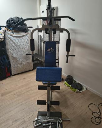 Lat machine+panca reclinabile+set aste e pesi
