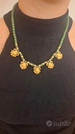  Collana girocollo etnica pietra verde e pendenti 