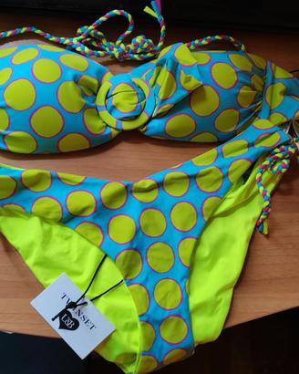 bikini Twin Set pois verde lime a fascia nuovo