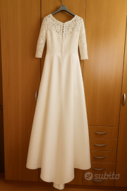 Abito da sposa elegante in pizzo e satin: tg. 46