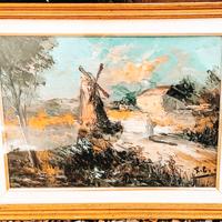 Quadro Mulino a vento dipinto a olio su tela.