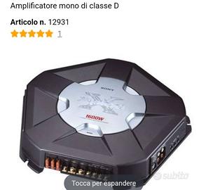 Amplificatore sony 1600 watt 2 ohm 4 ohm mono