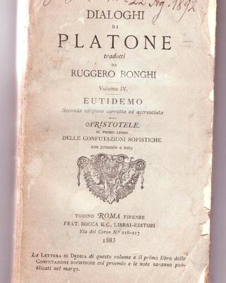DIALOGHI DI PLATONE 1883   -EUTIDEMO-ARISTOTELE