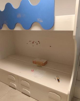 letto a castello con pedana e cassetti 