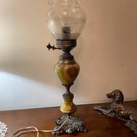 Antica lampada in onice marmorea ed ottone