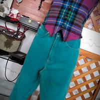 2 Jeans donna rosa / turchese con gilet lana coord