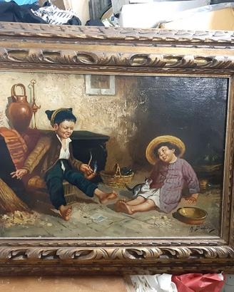 Antico quadro olio su tela R. Barbieri.
