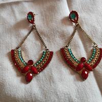 Orecchini pendenti rossi-turchesi-strass-pietre