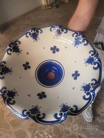 Lampadario a piatto stile "nonna", ceramica decora