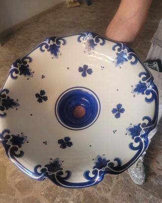 Lampadario a piatto stile "nonna", ceramica decora