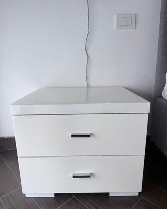 Comodino Laccato Bianco 2 Cassetti