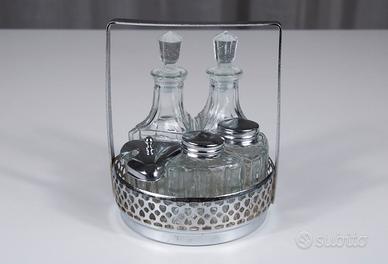 Set olio aceto sale pepe vetro metallo anni 60