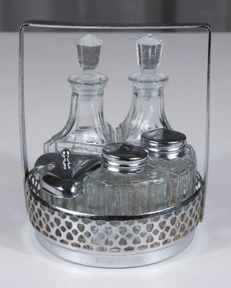 Set olio aceto sale pepe vetro metallo anni 60