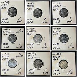9 Monete da collezione 1 Dime Roosevelt  🇺🇸
