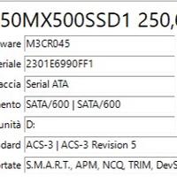 SSD Crucial MX500 250GB SATA 2.5" - Come nuovo
