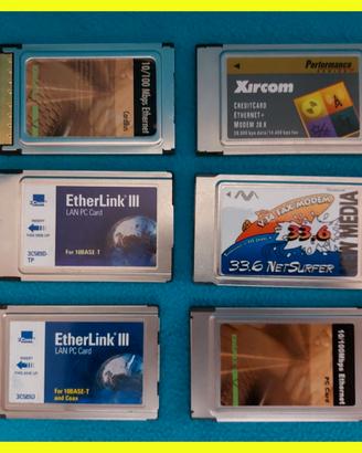 PCMCIA ETHERNET/MODEM VINTAGE – 6 SCHEDE + 2 CAVI