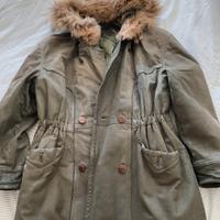 Parka in pelle verde militare con cappuccio