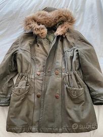 Parka in pelle verde militare con cappuccio