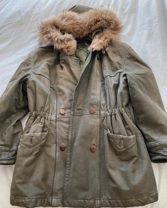Parka in pelle verde militare con cappuccio