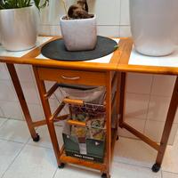 MOBILETTO CUCINA PIEGHEVOLE CON CASSETTI E CESTINI