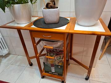 MOBILETTO CUCINA PIEGHEVOLE CON CASSETTI E CESTINI