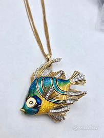 SPILLA CIONDOLO PESCE ORO DIAMANTI 1.25 CARATI