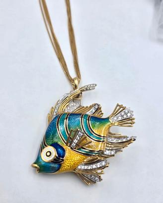 SPILLA CIONDOLO PESCE ORO DIAMANTI 1.25 CARATI