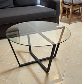 Tavolino rotondo in vetro e metallo nero