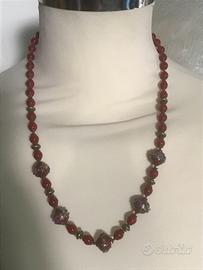 Collana vetro Murano perle fiorate vintage 