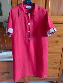 Abito rosso a mezze maniche 100% puro lino Vladim