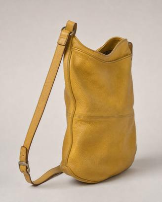 Borsa a spalla vintage senape in pelle martellata