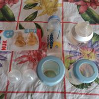 lotto 4 biberon (nuk, chicco, ecc) + 4 ricambi nuk