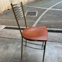 Sedia in acciaio inox, seduta legno ciliegio