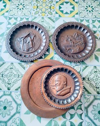 lotto piatti decorativi vintage in rame 4 pezzi