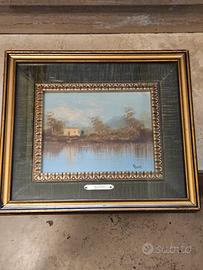 Quadro paesaggio con casa e lago by Botti