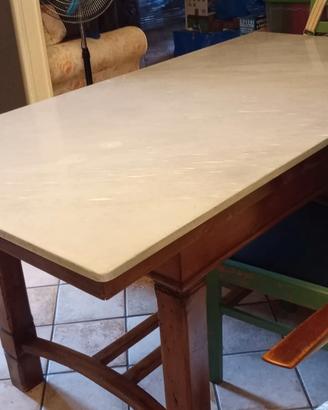 Tavolo in legno con marmo primo '900.