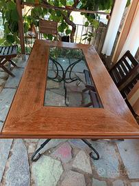 tavolo legno massello  ferro battuto 