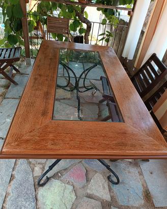tavolo legno massello  ferro battuto 