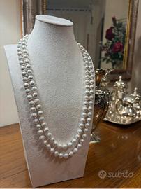 Collana lunga perle bianca stile Chanel