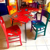 4 Sedie In Legno Dipinte A Mano Frida Lacombe Arte