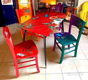 4 Sedie In Legno Dipinte A Mano Frida Lacombe Arte