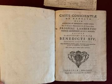 Raro Libro Antico 1764 - Casus Conscientiae - Papa