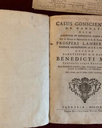 Raro Libro Antico 1764 - Casus Conscientiae - Papa