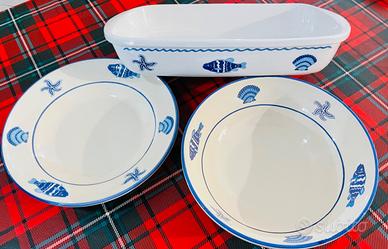 Set tre piatti portata decoro mare 