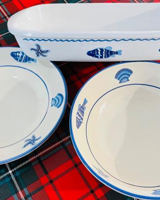 Set tre piatti portata decoro mare 