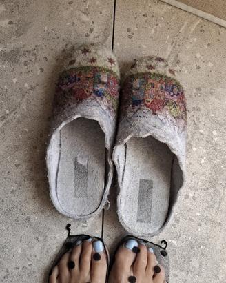 pantofole zoccolo donna 41 lana ciabatta  soletta