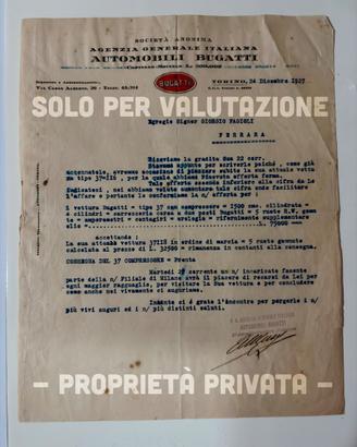 Lettera originale Bugatti 1927
