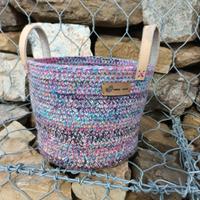 Cestino / cesto artigianale di lana colorata