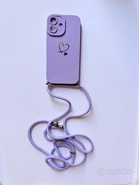 Cover lilla e oro con cordino/ tracolla Iphone 16